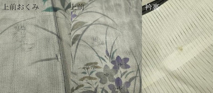 平和屋着物▽訪問着　無双　紗袷　紗×絽　草花文　手描き　金彩　正絹　逸品　DABH6812az