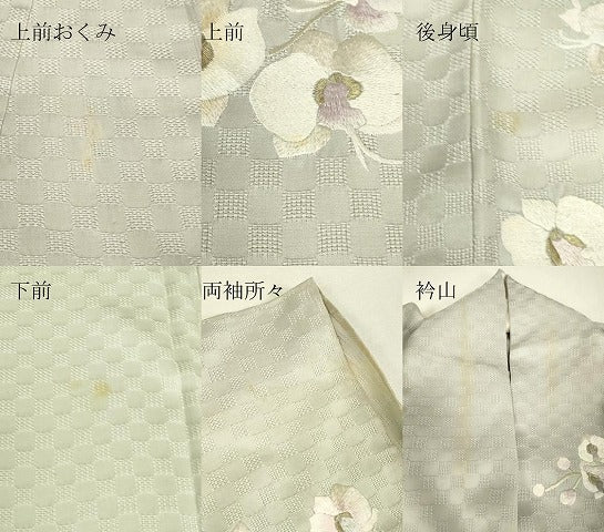 平和屋着物▽訪問着　単衣　総手刺繍　胡蝶蘭　金銀糸　正絹　逸品　DABH6814az