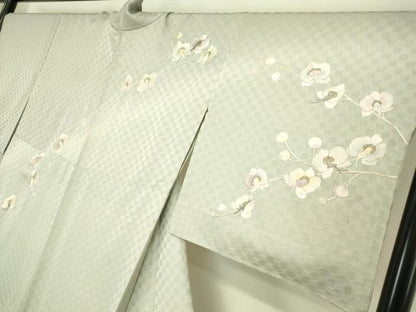 平和屋着物▽訪問着　単衣　総手刺繍　胡蝶蘭　金銀糸　正絹　逸品　DABH6814az