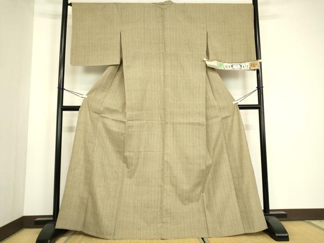 平和屋着物▽本場結城紬　重要無形文化財　単衣　縞　証紙付き　正絹　逸品　DABH6815az