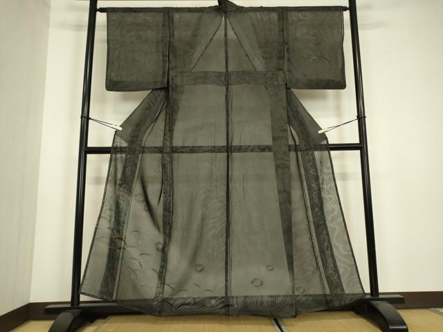 平和屋着物▽訪問着　無双　紗袷　紗×紗　梅雨芝文　黒地　金彩　正絹　逸品　DABH6816az