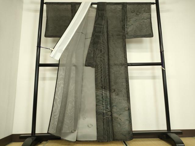 平和屋着物▽訪問着　無双　紗袷　紗×紗　梅雨芝文　黒地　金彩　正絹　逸品　DABH6816az