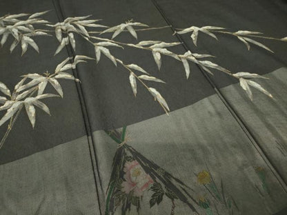 平和屋着物●訪問着　雪持ち笹　黒地　金彩　正絹　逸品　DABH6819az