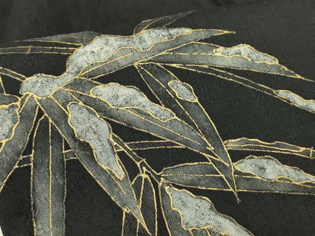 平和屋着物●訪問着　雪持ち笹　黒地　金彩　正絹　逸品　DABH6819az