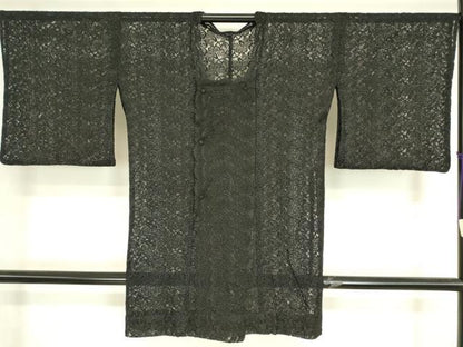 平和屋着物▽道行コート　スリーシーズン　春夏秋　塵除け　総レース　花尽くし　黒地　ロング丈　DABH6825az