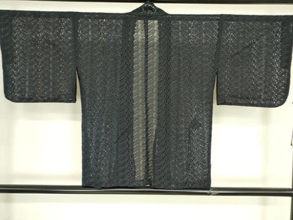 平和屋着物▽道中着　スリーシーズン　春夏秋　塵除け　総レース　草葉文　黒地　DABH6829az