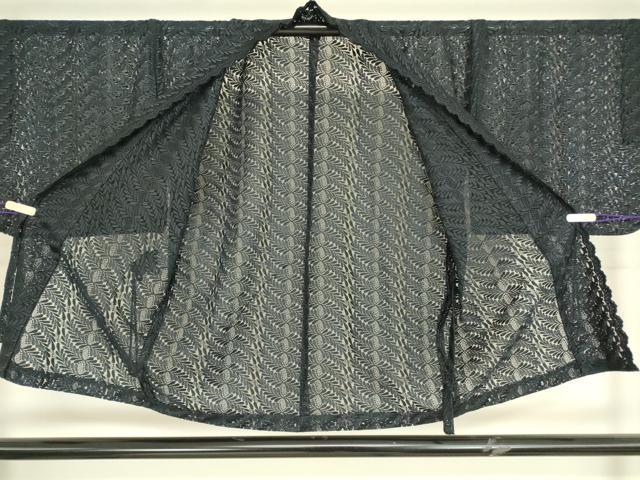 平和屋着物▽道中着　スリーシーズン　春夏秋　塵除け　総レース　草葉文　黒地　DABH6829az