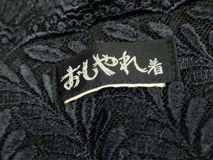 平和屋着物▽道中着　スリーシーズン　春夏秋　塵除け　総レース　草葉文　黒地　DABH6829az