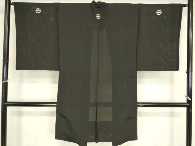 平和屋着物▽男性　黒紋付長羽織　スリーシーズン春夏秋　塵除け　絽　正絹　逸品　DABH6840az