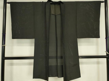 平和屋着物▽男性　黒紋付長羽織　スリーシーズン春夏秋　塵除け　絽　正絹　逸品　DABH6840az
