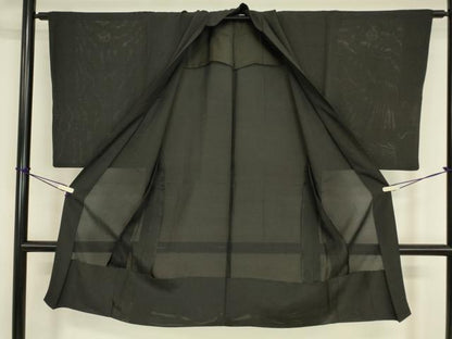 平和屋着物▽男性　黒紋付長羽織　スリーシーズン春夏秋　塵除け　絽　正絹　逸品　DABH6840az