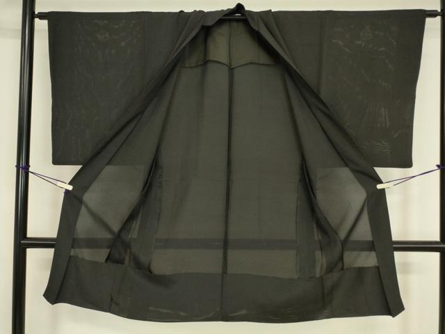 平和屋着物▽男性　黒紋付長羽織　スリーシーズン春夏秋　塵除け　絽　正絹　逸品　DABH6840az
