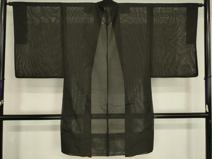 平和屋着物▽男性　長羽織　スリーシーズン春夏秋　塵除け　絽　黒色　正絹　逸品　DABH6841az