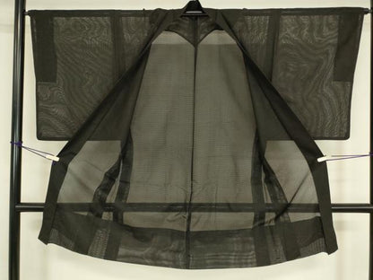平和屋着物▽男性　長羽織　スリーシーズン春夏秋　塵除け　絽　黒色　正絹　逸品　DABH6841az