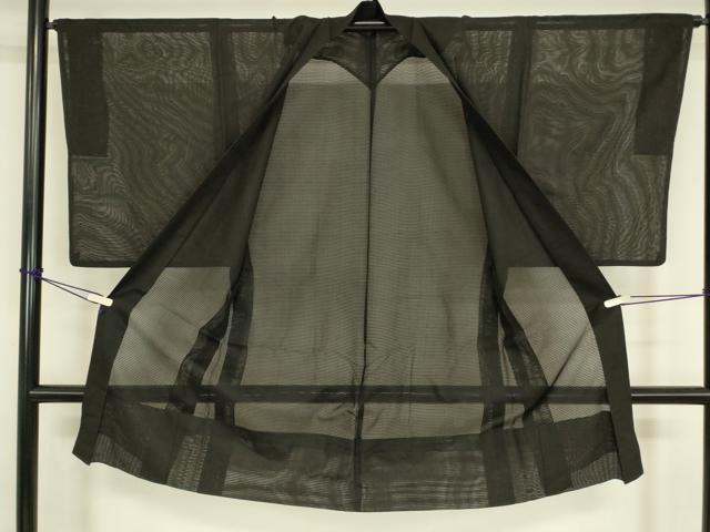 平和屋着物▽男性　長羽織　スリーシーズン春夏秋　塵除け　絽　黒色　正絹　逸品　DABH6841az