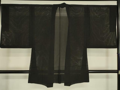 平和屋着物▽男性　長羽織　スリーシーズン春夏秋　塵除け　絽　黒色　正絹　逸品　DABH6842az