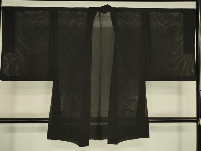 平和屋着物▽男性　長羽織　スリーシーズン春夏秋　塵除け　絽　黒色　正絹　逸品　DABH6842az