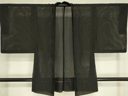 平和屋着物▽男性　長羽織　スリーシーズン春夏秋　塵除け　絽　黒色　正絹　逸品　DABH6842az