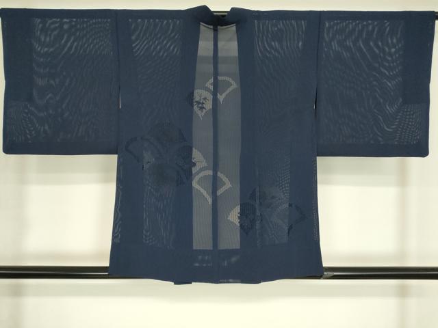 平和屋着物▽中国三大刺繍 スワトウ刺繍 汕頭刺繍 羽織 スリーシーズン 春夏秋 塵除け 絽 扇面花文 青藍色 正絹 逸品 DABH6843az