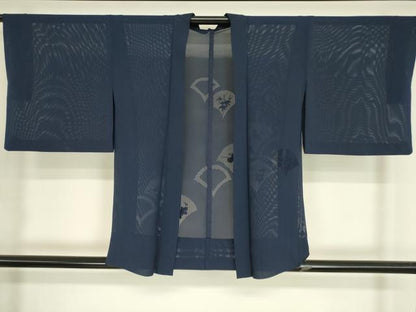 平和屋着物▽中国三大刺繍 スワトウ刺繍 汕頭刺繍 羽織 スリーシーズン 春夏秋 塵除け 絽 扇面花文 青藍色 正絹 逸品 DABH6843az
