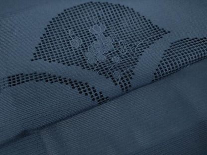 平和屋着物▽中国三大刺繍 スワトウ刺繍 汕頭刺繍 羽織 スリーシーズン 春夏秋 塵除け 絽 扇面花文 青藍色 正絹 逸品 DABH6843az