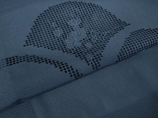 平和屋着物▽中国三大刺繍 スワトウ刺繍 汕頭刺繍 羽織 スリーシーズン 春夏秋 塵除け 絽 扇面花文 青藍色 正絹 逸品 DABH6843az