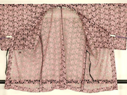 平和屋着物▽道行コート　スリーシーズン　春夏秋　塵除け　総レース　草花文　ロング丈　DABH6849az