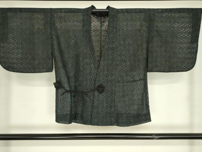 平和屋着物▽道中着　スリーシーズン　春夏秋　塵除け　総レース　花尽くし　黒地　DABH6852az