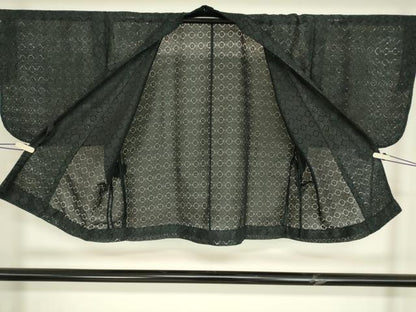 平和屋着物▽道中着　スリーシーズン　春夏秋　塵除け　総レース　花尽くし　黒地　DABH6852az