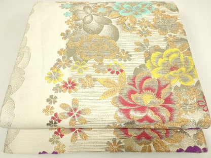 平和屋着物▼六通柄袋帯　舞花文　金糸　正絹　逸品　DABH6859az