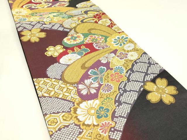 平和屋着物▼六通柄袋帯　吉祥花文　金糸　正絹　逸品　DABH6860az
