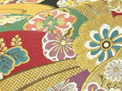 平和屋着物▼六通柄袋帯　吉祥花文　金糸　正絹　逸品　DABH6860az