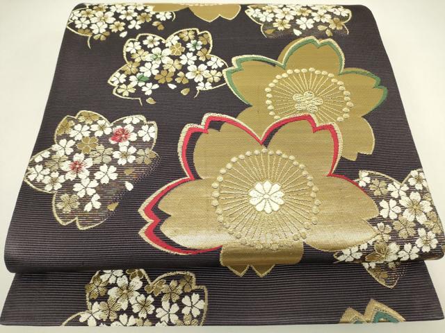 平和屋着物▼六通柄袋帯　舞桜文　金糸　正絹　逸品　DABH6865az