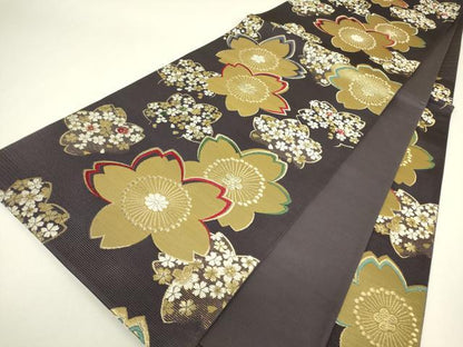 平和屋着物▼六通柄袋帯　舞桜文　金糸　正絹　逸品　DABH6865az