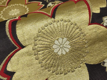 平和屋着物▼六通柄袋帯　舞桜文　金糸　正絹　逸品　DABH6865az