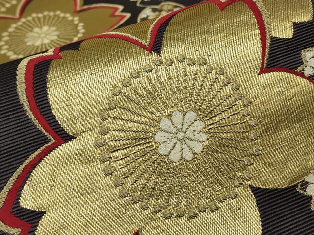 平和屋着物▼六通柄袋帯　舞桜文　金糸　正絹　逸品　DABH6865az