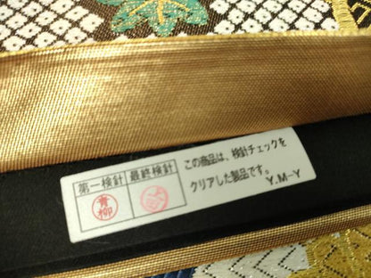 平和屋着物▼六通柄袋帯　雪輪花文　金糸　正絹　逸品　DABH6866az