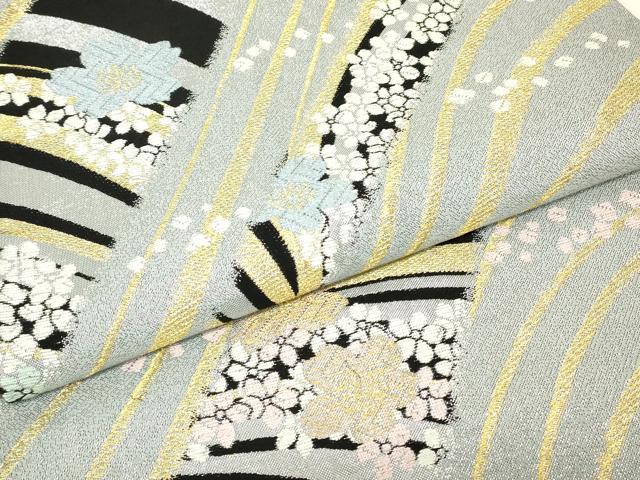 平和屋着物▼両面　六通柄袋帯　唐織　舞桜文　黒地　金銀糸　正絹　逸品　DABH6871az