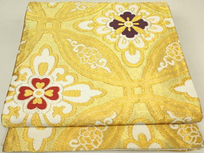 平和屋着物▼六通柄袋帯　七宝花文　金銀糸　正絹　逸品　DABH6879az