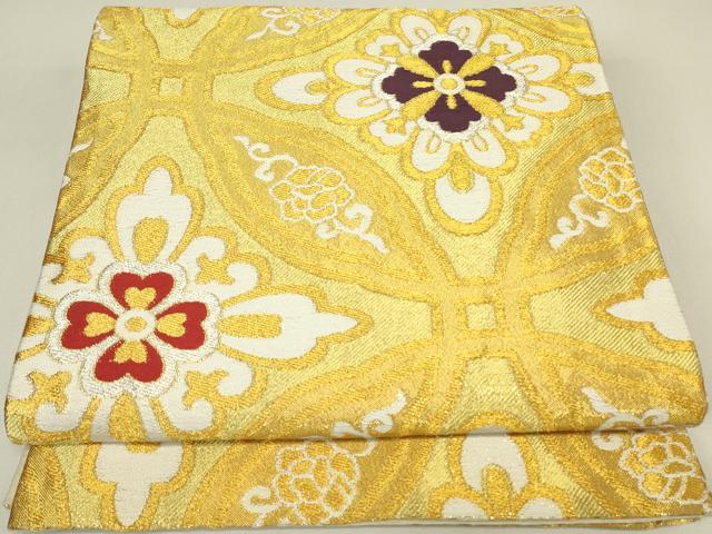 平和屋着物▼六通柄袋帯　七宝花文　金銀糸　正絹　逸品　DABH6879az