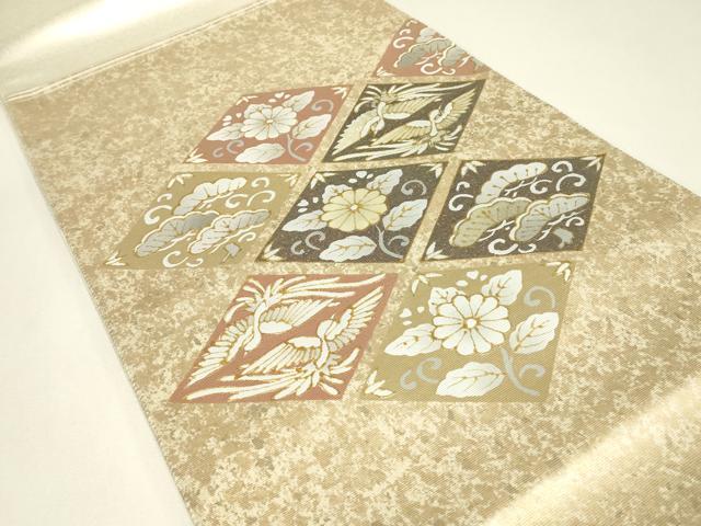 平和屋着物▼太鼓柄袋帯　螺鈿箔　鳳凰花文　金彩　正絹　逸品　DABH6884az