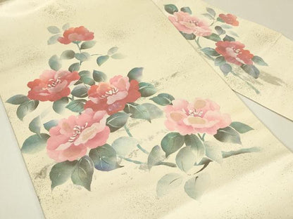 平和屋着物▼九寸名古屋帯　螺鈿箔　枝花文　金彩　正絹　逸品　DABH6894az