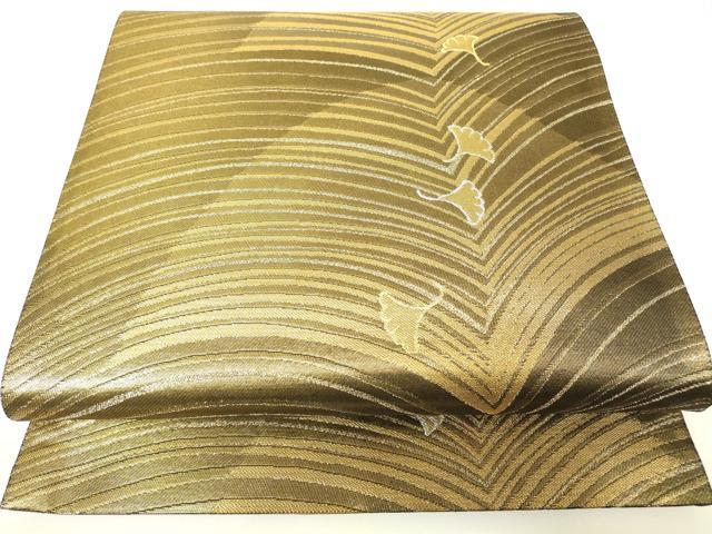 平和屋着物▼六通柄袋帯　銀杏　金銀糸　正絹　逸品　DABH6895az