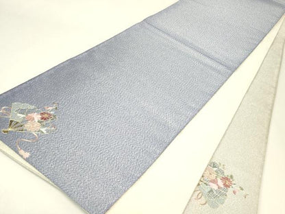 平和屋着物▼中国三大刺繍　スワトウ刺繍　汕頭刺繍　綴れ　太鼓柄袋帯　駒刺繍　総刺繍　檜扇花文　金糸　正絹　逸品　DABH6896az