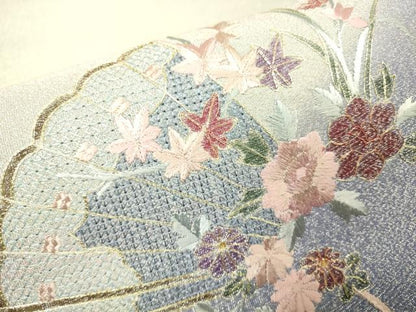 平和屋着物▼中国三大刺繍　スワトウ刺繍　汕頭刺繍　綴れ　太鼓柄袋帯　駒刺繍　総刺繍　檜扇花文　金糸　正絹　逸品　DABH6896az