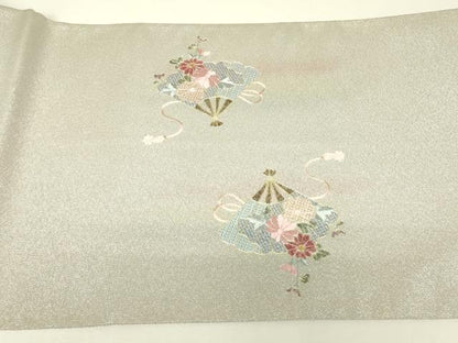 平和屋着物▼中国三大刺繍　スワトウ刺繍　汕頭刺繍　綴れ　太鼓柄袋帯　駒刺繍　総刺繍　檜扇花文　金糸　正絹　逸品　DABH6896az