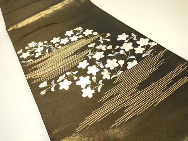 平和屋着物▼総刺繍　太鼓柄袋帯　霞桜文　金糸　正絹　逸品　DABH6913az
