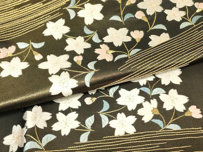 平和屋着物▼総刺繍　太鼓柄袋帯　霞桜文　金糸　正絹　逸品　DABH6913az