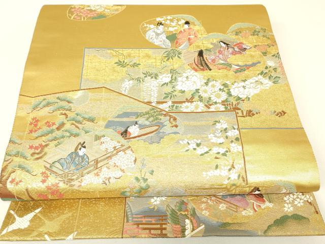 平和屋着物▼六通柄袋帯　唐織　平安雅貝合文　金銀糸　正絹　逸品　DABH6921az