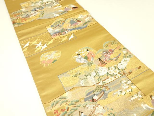平和屋着物▼六通柄袋帯　唐織　平安雅貝合文　金銀糸　正絹　逸品　DABH6921az